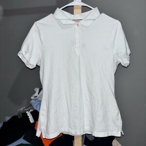 French Toast White Polo with Orange and Blue Trim